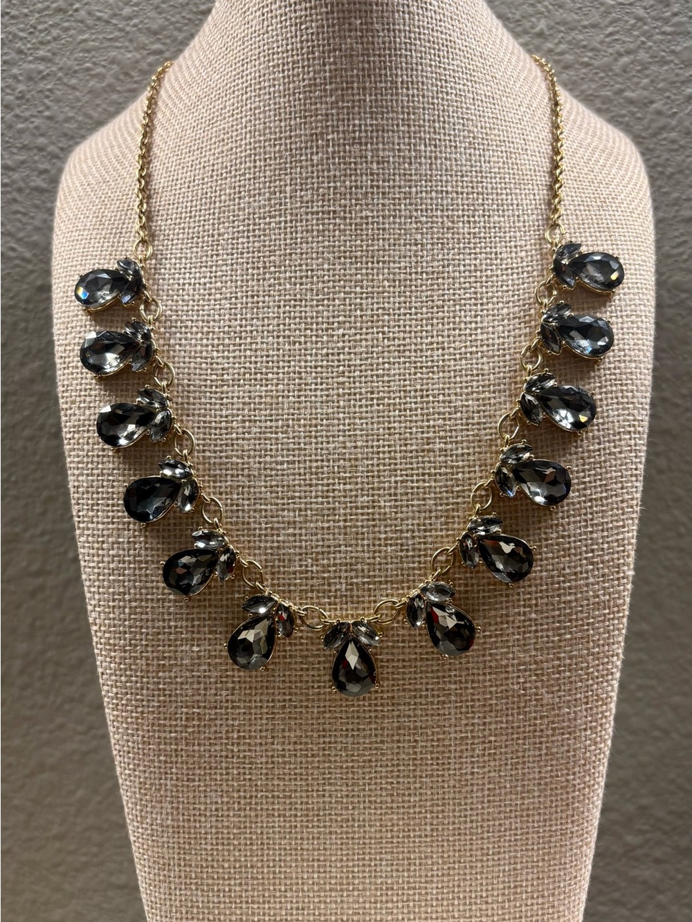 Smoky Gray Faceted Glass Statement Necklace